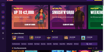 Prévia do site de Casino Vice