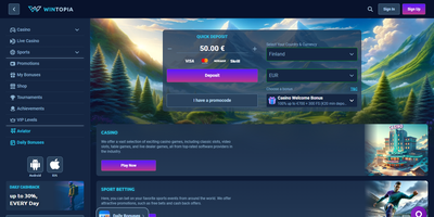 Wintopia websted forhåndsvisning